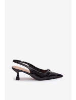 Lakierowane Sandały Na Szpilce Z Kokardką Czarne Naylna Lakierowane Sandały Na Szpilce Z Kokardką Czarne Naylna