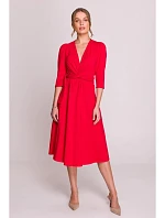 S404 Pletené šaty s opaskom na zaväzovanie - červené