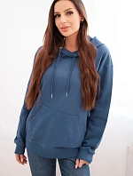 Dámska mikina s kapucňou a klokaním vreckom bavlnená džínsová modrá