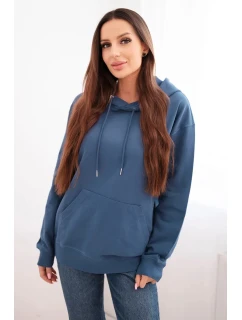 Dámska mikina s kapucňou a klokaním vreckom bavlnená džínsová modrá