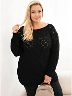 Dámský svetr Plus Size z pleteniny děrovaný s dlouhým rukávem černý Dámský svetr Plus Size z pleteniny děrovaný s dlouhým rukávem černý