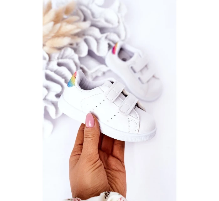 Dziecięce Tenisówki Na Rzepy Biało-Tęczowe Cute Girl