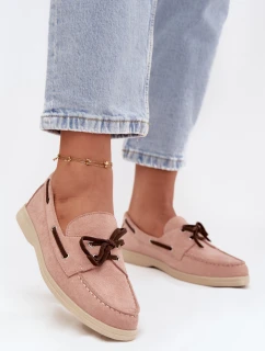 Półbuty Mokasyny Damskie Z Wiązaniem Jasnoróżowe Calivra