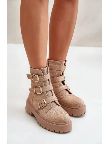 Zateplené dámske členkové topánky s béžovou ozdobou Ciascia