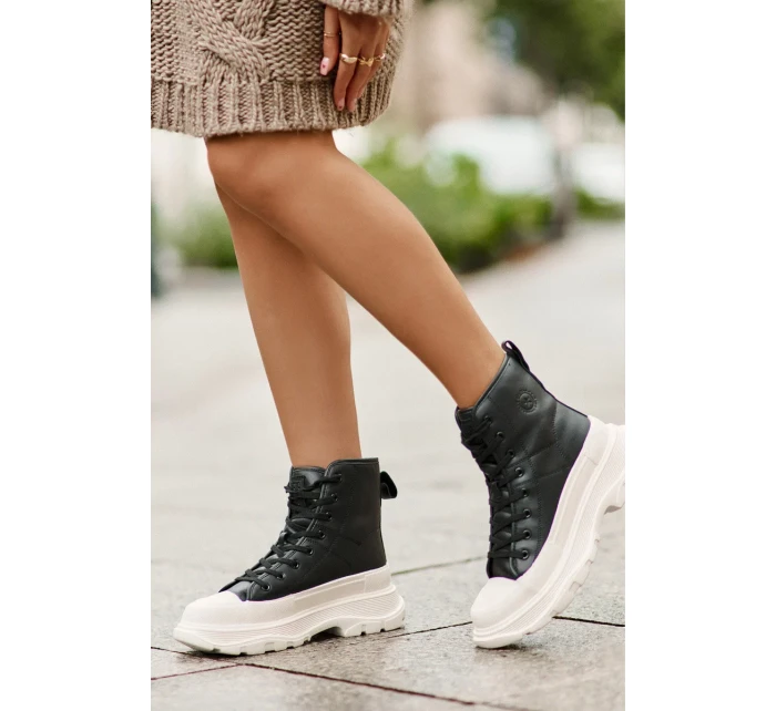 Kožené zateplené tenisky na pevnej platforme Big Star Black