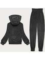 Dámska velúrová tepláková súprava s kapucňou v grafitovej farbe (8C1175-6)