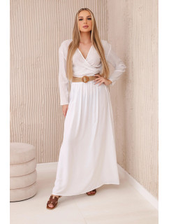 Viskózová sukně s ozdobným páskem bílý