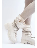 Dámské bílé zimní boty s ozdobným šněrováním model 21645231 - Boto