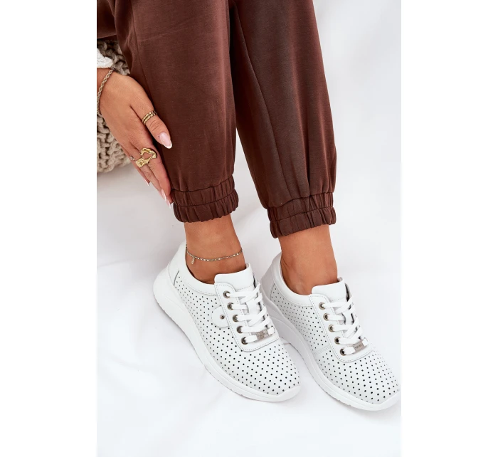 Damskie Skórzane Buty Sportowe Vinceza 79532 Białe