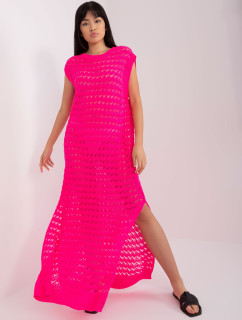 Fluo ružové letné pletené šaty bez rukávov