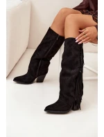 Dámske kovbojské čižmy Tivara s strapcami na podpätku - čierne Dámske kovbojské čižmy Tivara s strapcami na podpätku - čierne