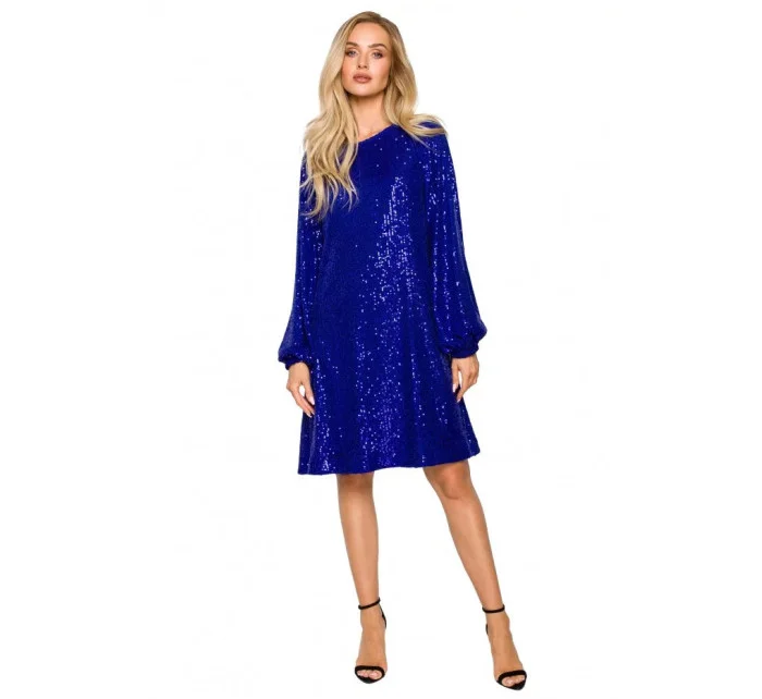 Šaty áčkového strihu s biskupskými rukávmi M715 kráľovsky modré - MOE Šaty áčkového strihu s biskupskými rukávmi M715 kráľovsky modré - MOE