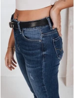 Dámske úzke džínsy s vysokým pásom tmavomodré FashionStreet UY2823