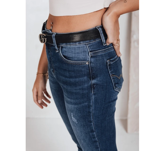 Dámske úzke džínsy s vysokým pásom tmavomodré FashionStreet UY2823