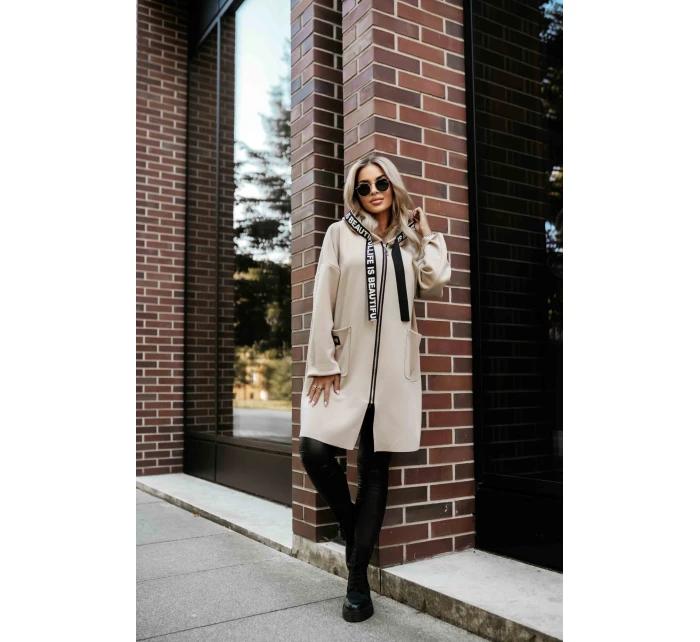 model 21379613 Ležérní kabát s kapsami a kapucí béžový - numoco basic model 21379613 Ležérní kabát s kapsami a kapucí béžový - numoco basic