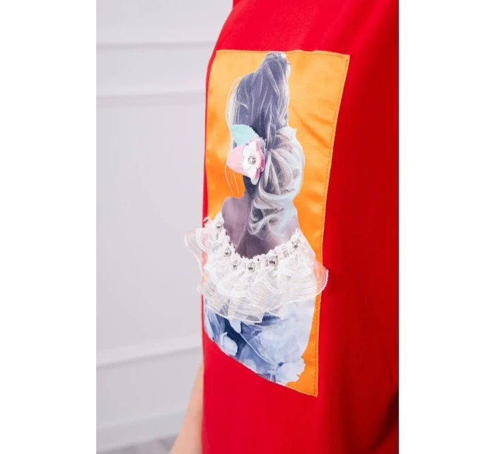 Blúzka s 3D grafikou, čipková červená