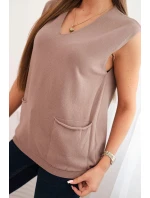 Dámský model 21410334 viskózový svetr s kapsami a V výstřihem fango - K-Fashion