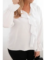 Dámská viskózová blůza Plus Size s volánem a ozdobnou broží bílá