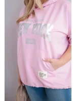 Dámská mikina plus size z viskózy s kapucí a klokaní kapsou světle růžová