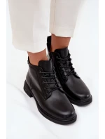 Zateplené kožené dámské boty na nízkém podpatku model 21710502 Černé - VINCEZA