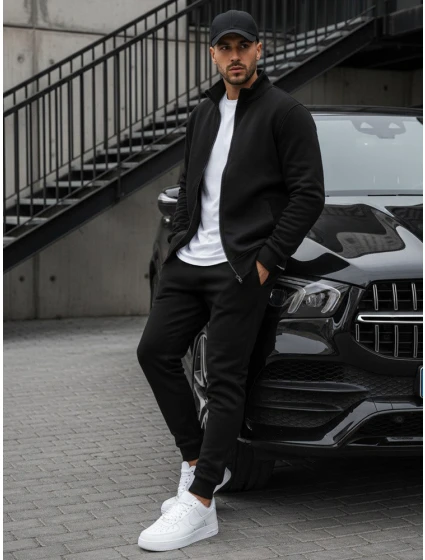 Pánska mikina na zips bez kapucne čierna BX4110 Pánska mikina na zips bez kapucne čierna BX4110