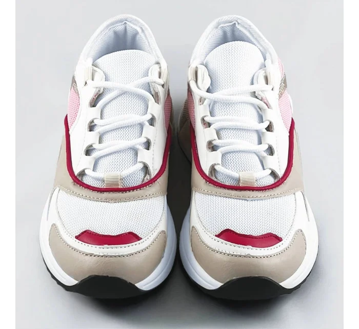 Růžové šněrovací sneakersy s barevnými vsadkami (6346)