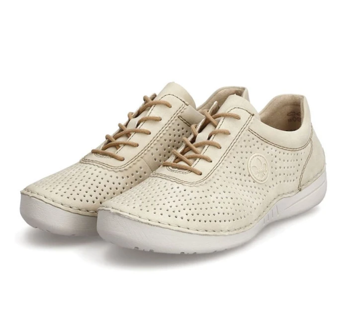 Dámske perforované béžové kožené poltopánky Rieker 52546-60