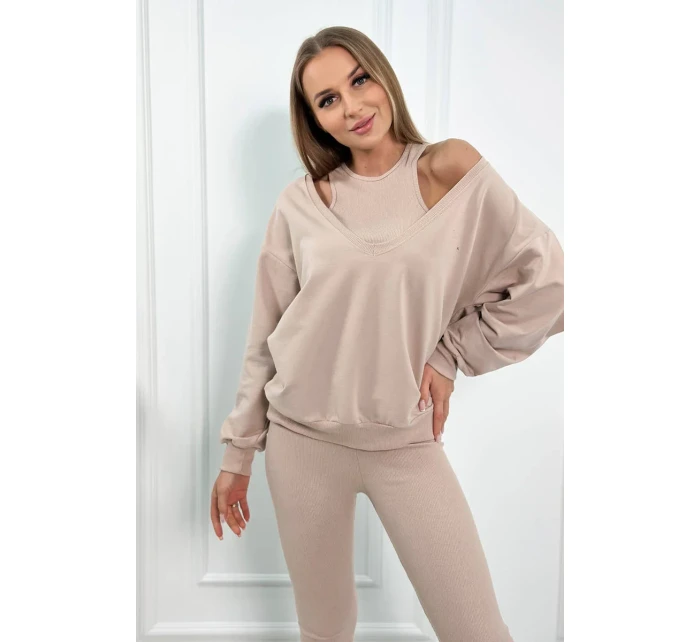 model 18753509 set halenka + top + legíny béžová - K-Fashion