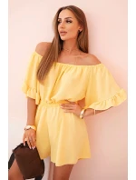 Dámsky bavlnený overal bez rukávov so zaväzovaním v páse ecru