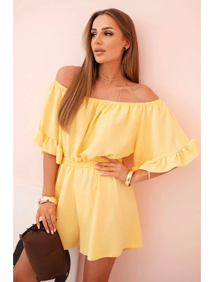 Dámsky bavlnený overal bez rukávov so zaväzovaním v páse ecru