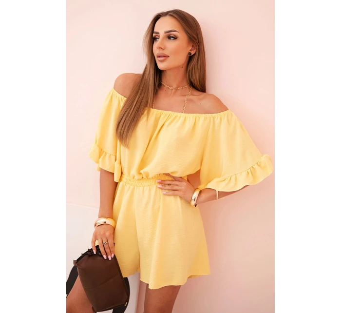 Dámsky bavlnený overal bez rukávov so zaväzovaním v páse ecru