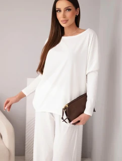 Dámsky viskózový set s voľnou blúzkou a nohavicami ecru
