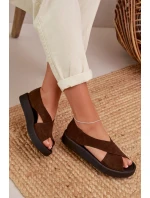 Dámské sandály model 22027717 z přírodního semiše hnědé - Zazoo