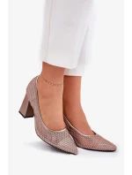 Dámske sieťované lodičky na podpätku s ozdobou Vinceza - béžové Dámske sieťované lodičky na podpätku s ozdobou Vinceza - béžové