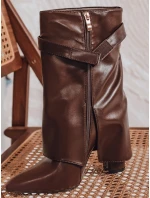 Dámské kozačky na jehlovém podpatku s širokým svrškem hnědé Dstreet model 21992368 - FashionStreet