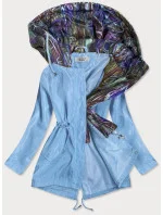 Svetlo modrá / viacfarebná dámska bunda s ozdobnou kapucňou (YR2022)