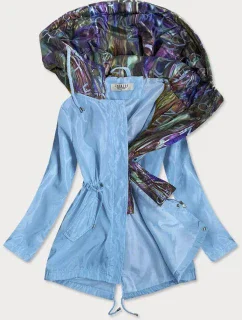 Svetlo modrá / viacfarebná dámska bunda s ozdobnou kapucňou (YR2022)