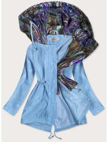 Svetlo modrá / viacfarebná dámska bunda s ozdobnou kapucňou (YR2022)