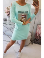 Šaty s potiskem model 18744172 v mátové barvě - K-Fashion