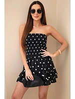 Dámsky viskózový overal s bodkami a volánom čierny