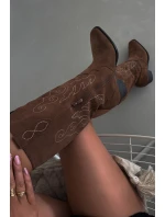 Semišové Dámské Boty Na Podpatku Hnědé model 21705050 - Zazoo Semišové Dámské Boty Na Podpatku Hnědé model 21705050 - Zazoo