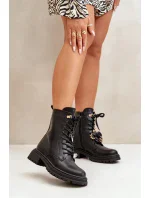 Členkové topánky z eko kože Workery Dámske s príveskami Čierne Rianael