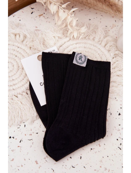 Dámske bavlnené ponožky s pruhmi - čierne Dámske bavlnené ponožky s pruhmi - čierne