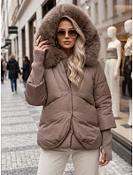 Dámska zimná bunda s kožušinou a kapucňou v farbe taupe, FashionStreet TY5888 Dámska zimná bunda s kožušinou a kapucňou v farbe taupe, FashionStreet TY5888