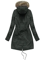 Dámská zimní bunda parka v army barvě s kožešinovou podšívkou a s kapucí model 21242006 - Libland Dámská zimní bunda parka v army barvě s kožešinovou podšívkou a s kapucí model 21242006 - Libland