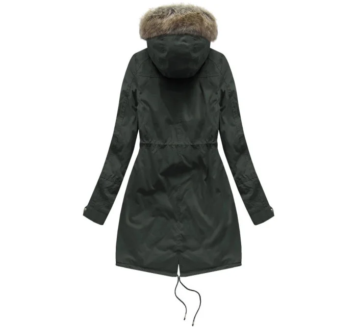 Dámska zimná bunda parka v army farbe s podšívkou z machovej kožušiny a kapucňou (7602BIG) Dámska zimná bunda parka v army farbe s podšívkou z machovej kožušiny a kapucňou (7602BIG)