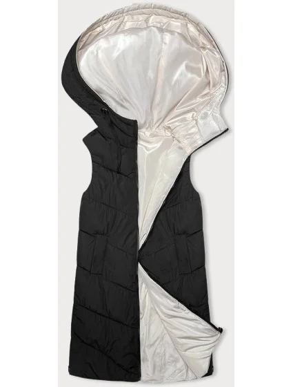 Čierno-ecru dlhá dámska obojstranná vesta (V771)