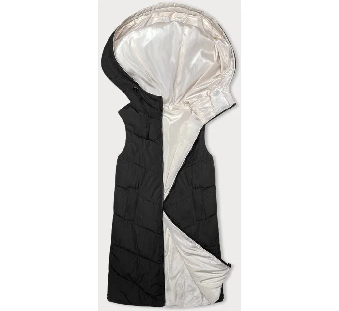 Čierno-ecru dlhá dámska obojstranná vesta (V771)