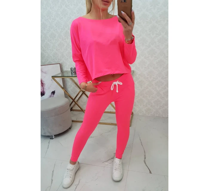 Sada s oversize blúzkou ružová neónová