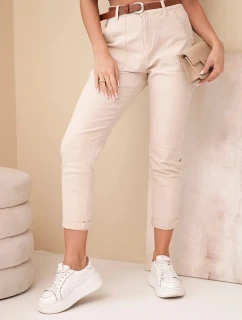 Dámské džíny Skinny s vysokým pasem a páskem model 21998354 béžové - K-Fashion